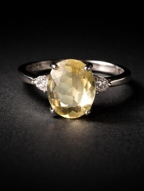 Chic Silver Ring with Lemon Quartz Gemstone